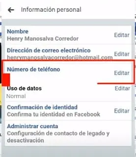 editar número de celular en Facebook editar número de celular de Facebook en el celular