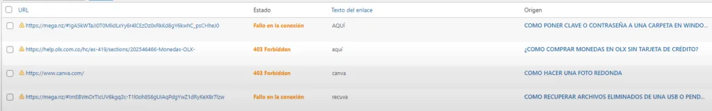 REVISAR ENLACES ROTOS MANUALMENTE EN WORDPRESS