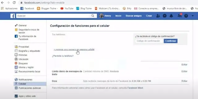 agregar un nuevo número agregar un nuevo número en Facebook