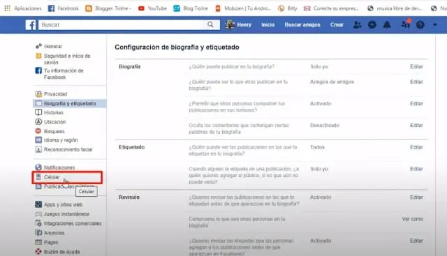 seleccionamos la opción celular en Facebook seleccionamos la opción celular en Facebook