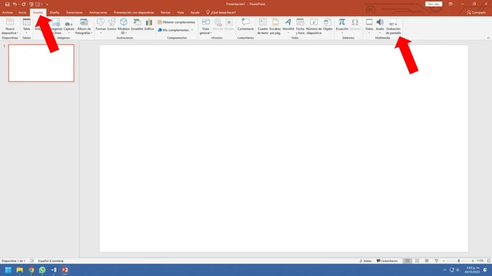 insertar grabación de pantalla en PowerPoint