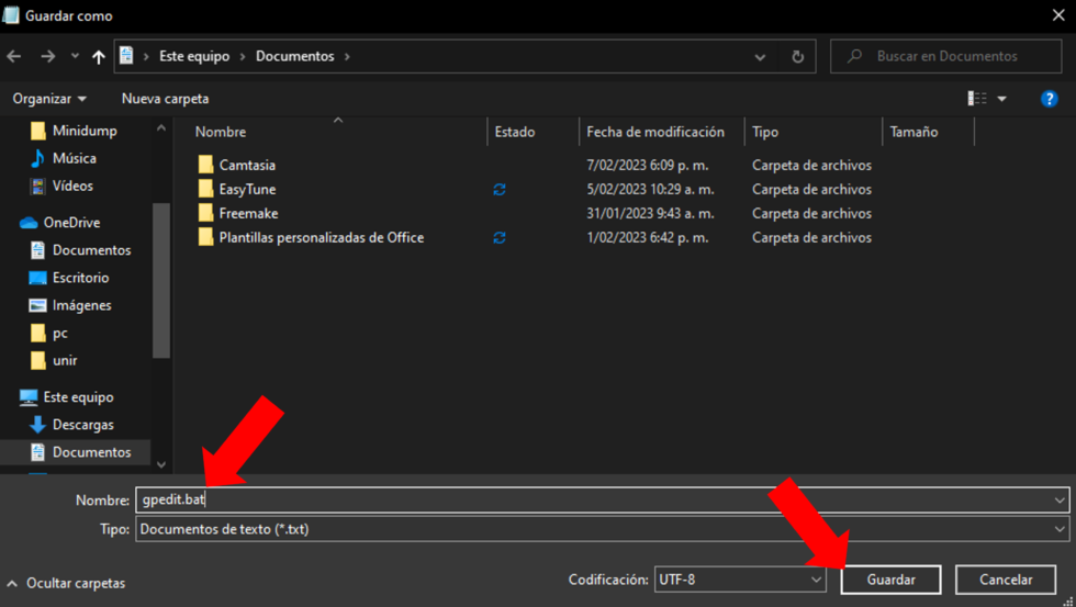 Guardar como archivo BAT