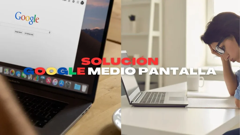Ilustración de un monitor con la mitad derecha en blanco y la mitad izquierda mostrando la página de Google
