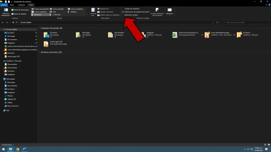 Activa la opción "Mostrar elementos ocultos" en la configuración de vista de Windows para revelar las carpetas ocultas.
