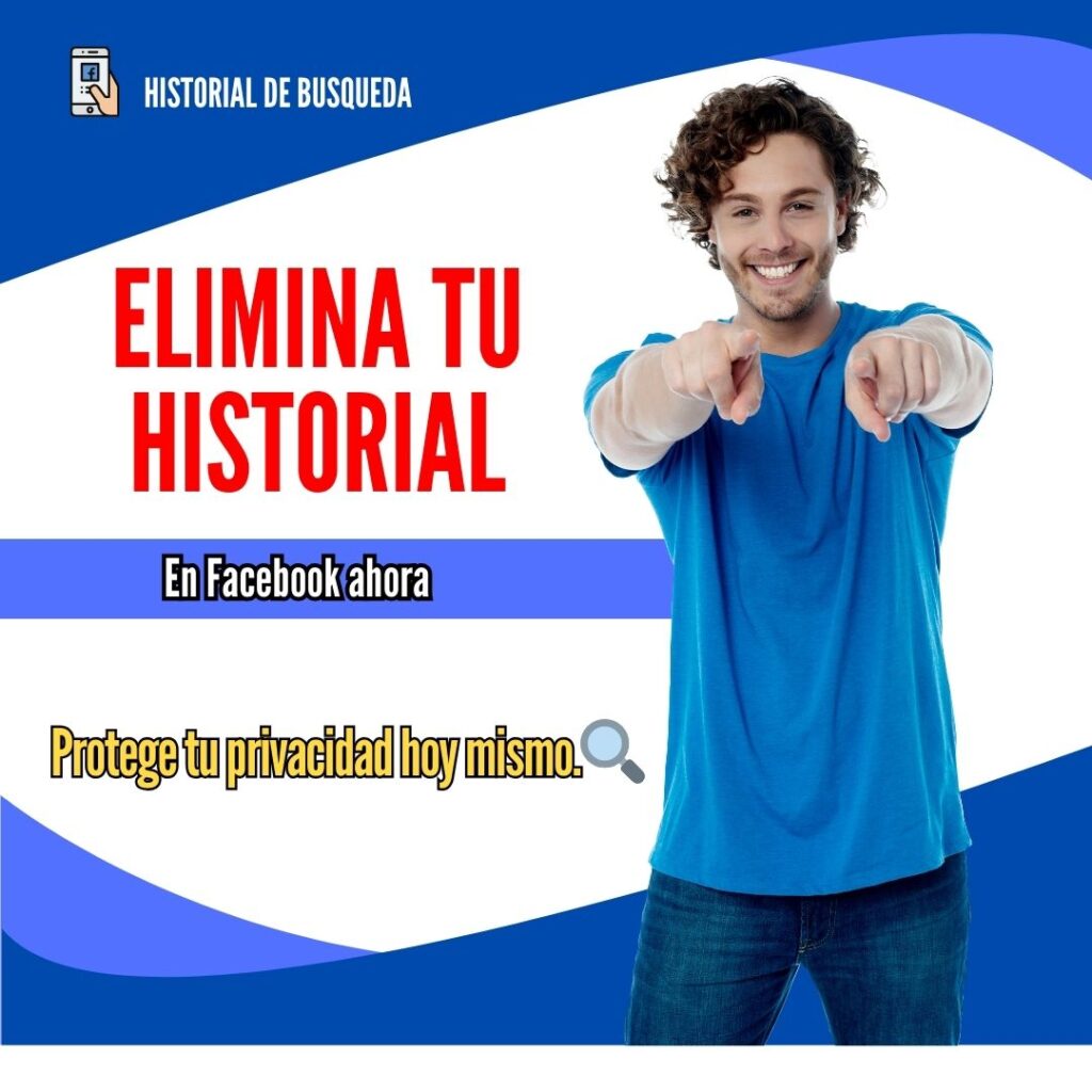 Imagen de un teléfono mostrando los pasos para borrar el historial de búsqueda en Facebook, garantizando privacidad.