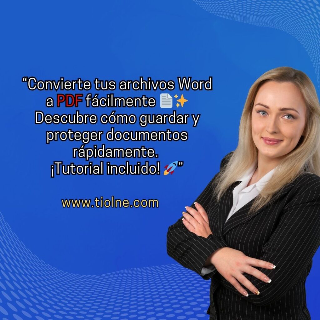 Persona con manos cruzadas sosteniendo un documento Word, junto al texto 'Convertir y guardar documento Word como PDF