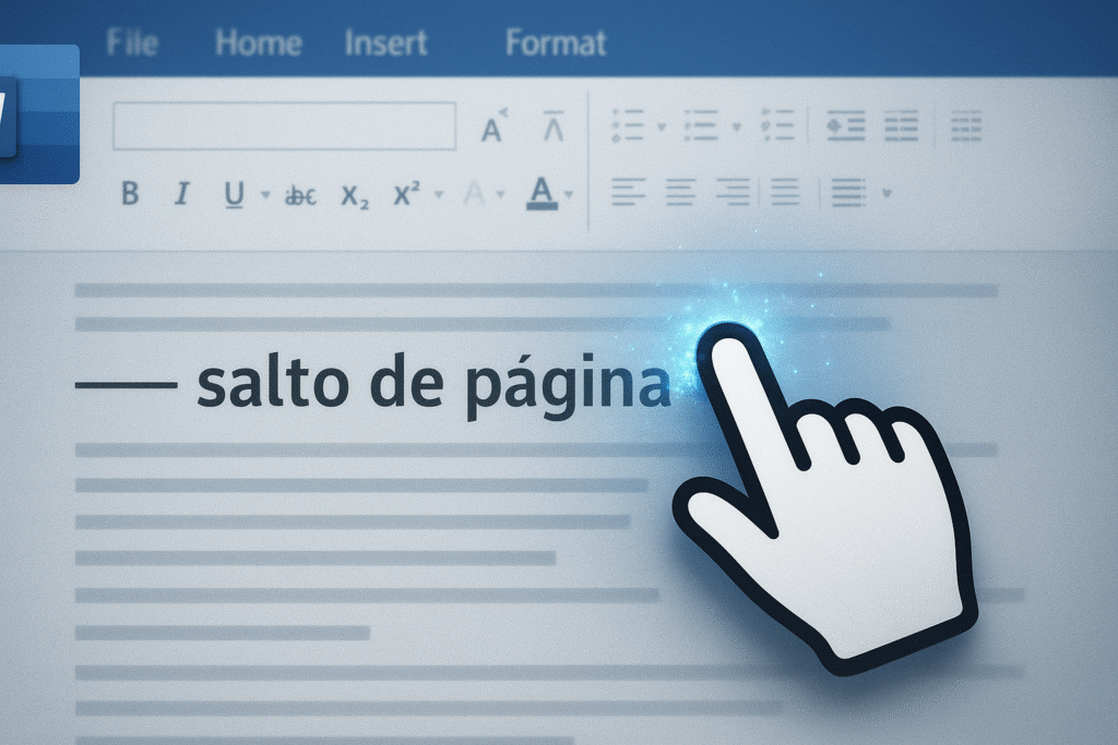 Cursor intentando eliminar un salto de página en un documento de Microsoft Word que no se puede quitar.