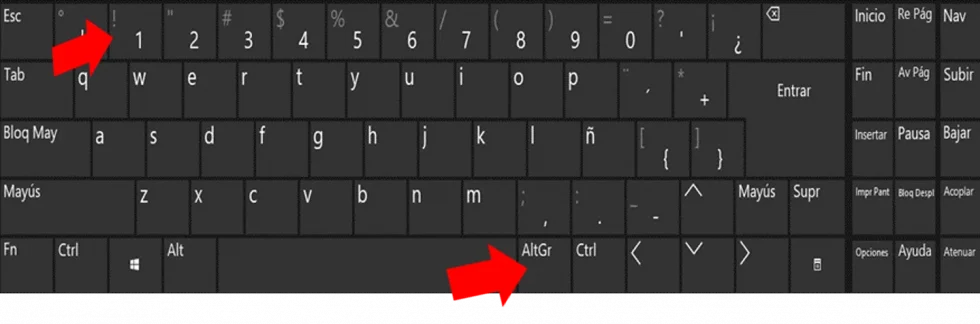 Cómo escribir la barra vertical en Windows usando la tecla 1 y AltGr