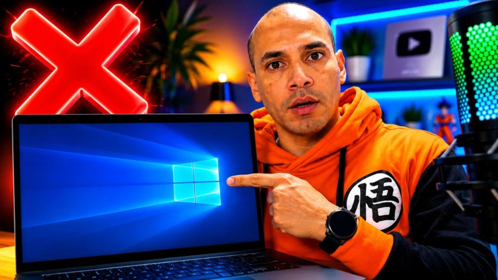 Persona señalando un portátil con Windows donde no se ven los iconos del escritorio, mostrando la solución para recuperar los iconos en Windows 10 y Windows 11