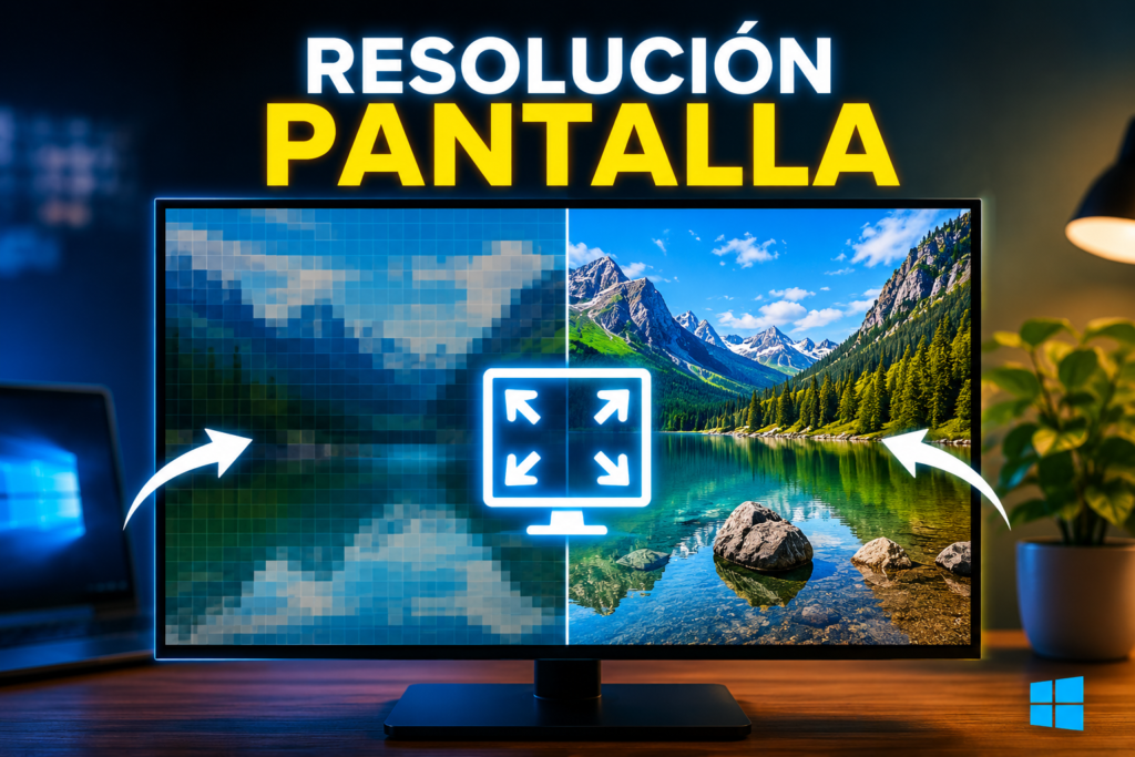 Monitor mostrando cómo cambiar la resolución de pantalla en Windows para obtener una imagen más nítida y mejorar la calidad de visualización.