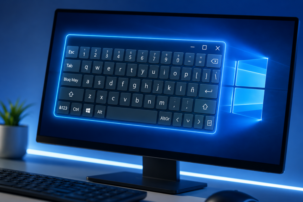 Teclado en pantalla activado en Windows 11 mostrado en un monitor