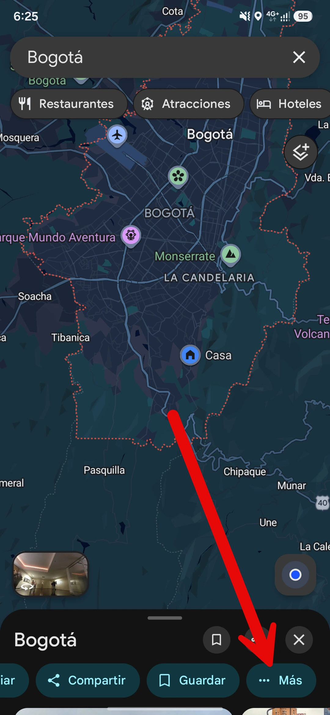 Google Maps muestra la opción Más para descargar un mapa sin conexión